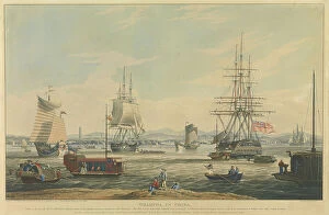 Greenwich Framed Print Collection: Whampoa in China after William John Huggins, 1835 (aquatint, coloured)