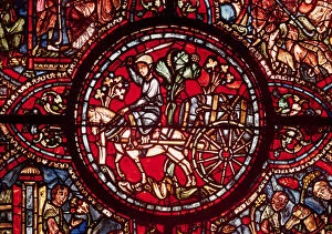 Cathedrale Collection: Window depicting a wine merchant transporting a barrel of wine in a cart