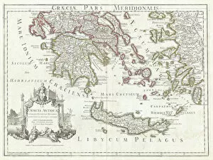 Greece Canvas Print Collection: 1794, Delisle Map of Southern Ancient Greece, Greeks Isles, and Crete, topography