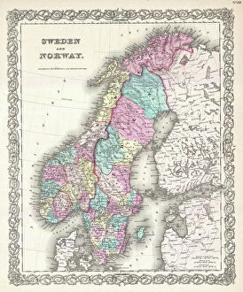 Norway Mouse Mat Collection: 1855, Colton Map of Scandinavia, Norway, Sweden, Finland, topography, cartography