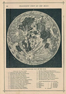 Geography Collection: 1886, Telescopic View and Map of the Moon, topography, cartography, geography, land