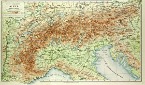 Nineteenth Century Collection: Old Map of the Alps