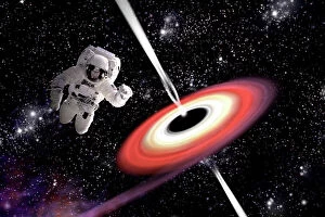 Radiating Collection: Artists concept of an astronaut falling towards a black hole in outer space