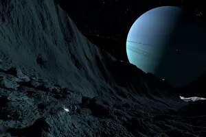 Astrogeology Collection: A gigantic scarp on the surface of Uranus moon, Miranda