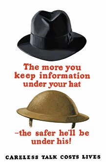 Propaganda posters Photographic Print Collection: Vintage World War II poster featuring a fedora and an Army helmet