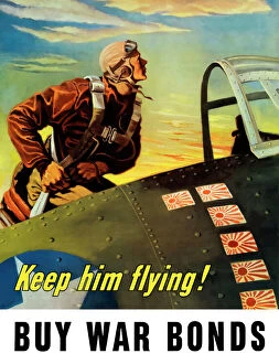 Vector Collection: Vintage World War II poster of a fighter pilot climbing into his airplane