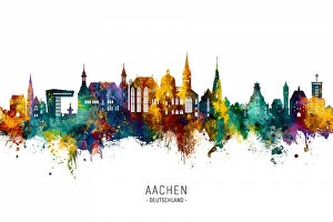 Vibrant urban scenes in watercolors Collection: Aachen Germany Skyline