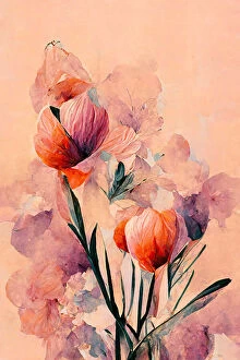 Digital abstract illustrations Jigsaw Puzzle Collection: Abstract Coral Flowers (Peach)