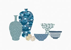 Still life Pillow Collection: Blue Vases
