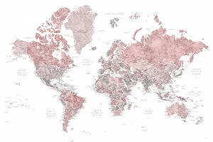 Muted Colors Collection: Detailed world map with cities, Piper