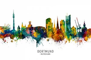 City Skyline Watercolours Fine Art Print Collection: Dortmund Germany Skyline