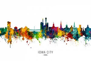 City Skyline Watercolours Fine Art Print Collection: Iowa City Iowa Skyline