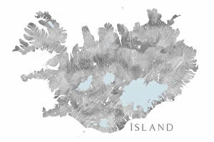 Iceland Jigsaw Puzzle Collection: Ísland - Iceland blank map in gray watercolor
