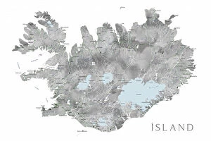 Iceland Mouse Mat Collection: Island - Iceland map in gray watercolor with native labels