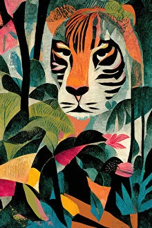 Digital artwork Premium Framed Print Collection: Jungle Tiger