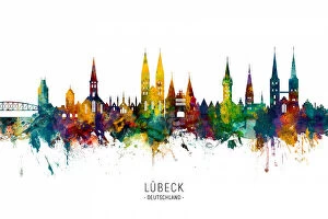 City Skyline Watercolours Fine Art Print Collection: Lubeck Germany Skyline