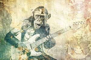 Fractal Fine Art Print Collection: Music Art Illustration 07 Guitar monkey