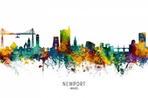 City Skyline Watercolours Fine Art Print Collection: Newport Wales Skyline