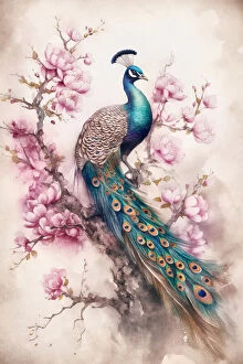 Chinoiserie Canvas Print Collection: Peacock Chinoiserie