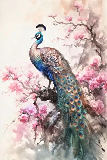 Chinoiserie Framed Print Collection: Peacock Chinoiserie Ii