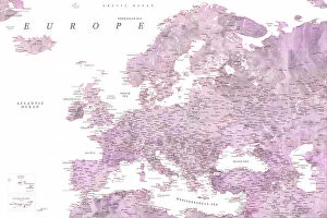 Maps Fine Art Print Collection: Purple detailed map of Europe