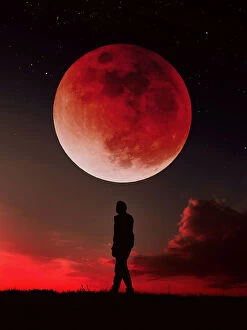 Fantasy artwork Collection: Red Full Moon