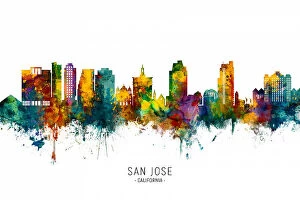 Cityscape watercolor art Jigsaw Puzzle Collection: San Jose California Skyline