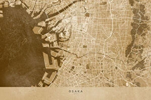 Maps Fine Art Print Collection: Sepia map of Osaka