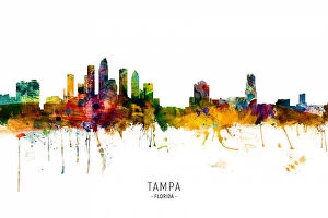 City Skyline Watercolours Fine Art Print Collection: Tampa Florida Skyline