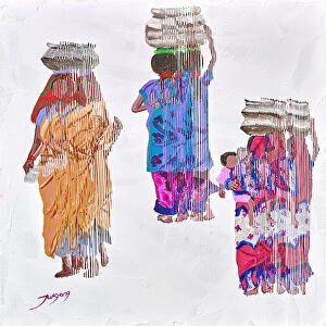 Mixed media Mounted Print Collection: Women Carrying Water Buckets