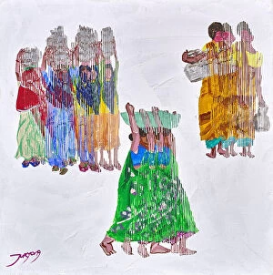 Mixed media abstract art Collection: Women Carrying Water Buckets