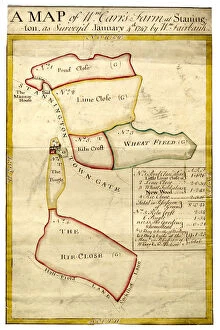 Yellow Scale Canvas Print Collection: A map of Wm. Carrs Farm at Stanington [Stannington], 1747