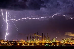 Industrial Building Collection: Lightning strike over South Africa's largest coal processing plant