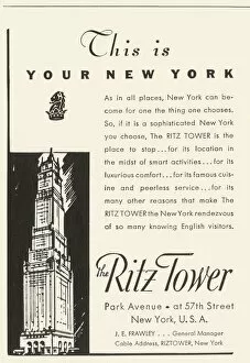 Herbert Granville Fell Collection: Advertisement for the Ritz Tower Hotel in New York, 1934. Creator: Unknown