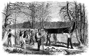Iroquois Collection: The Assiniboine and Saskatchewan Exploring Expedition - Portaging a Canoe and Baggage, 1858