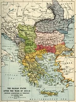Maps Antique Framed Print Collection: The Balkan States After the Wars of 1912-13, (c1920). Creator: John Bartholomew & Son