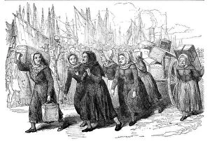 Florence Nightingale Collection: Boulogne Fishwomen carrying the Luggage of the Nurses for the East, 1854. Creator: William Thomas