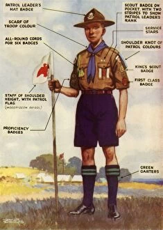 Watercolor paintings Collection: Boy Scout Uniform and Badges, 1944. Creator: Kenneth Brookes