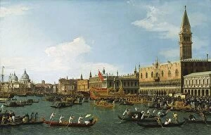 Cityscape artwork Framed Print Collection: The Bucintoro, 1745. Creator: Canaletto