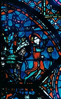 Charlemagne Collection: Charlemagne prays, stained glass, Chartres Cathedral, France, c1225