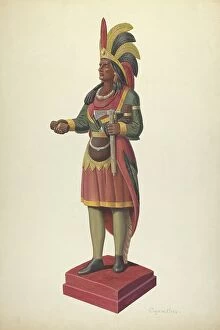 Native American artifacts Collection: Cigar Store Figure, c. 1937. Creator: Eugene Croe
