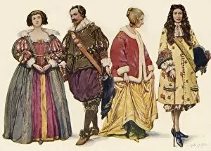 Tudor era fashion trends Canvas Print Collection: Clothing during the Reigns of Charles I and II, and James II, (1640-1686), 1903, (1937)