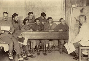 Finland Pillow Collection: Convicts During a Geography Lesson, 1906-1911. Creator: Isaiah Aronovich Shinkman