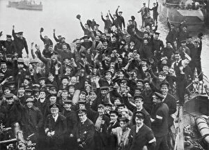 Royal Navy Fine Art Print Collection: The crew of HMS Vindictive celebrating the Zeebrugge Raid on 23 April 1918