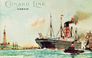 Brighton & Hove Pillow Collection: Cunard Line - Ivernia, off New Brighton, c1910. Creator: Unknown