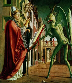 Posters Poster Print Collection: The Devil Presenting St Augustin with the Book of Vices, c1455-1498. Artist: Michael Pacher