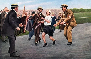 1908 Collection: Dorando Pietri finishing the first modern Olympic marathon, London, 1908