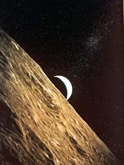 Apollo missions Collection: Earthrise seen from surface of the Moon, Apollo Mission, 1969