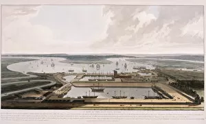 City of London Fine Art Print Collection: East India Docks, Poplar, London, 1808. Artist: William Daniell