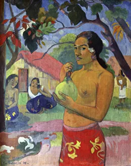 Post-Impressionism Metal Print Collection: Eu haere ia oe (Woman Holding a Fruit. Where Are You Going?), 1893. Artist: Paul Gauguin